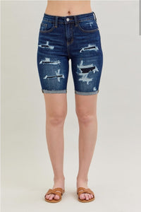 High Waist Distressed Bermuda Jean Shorts