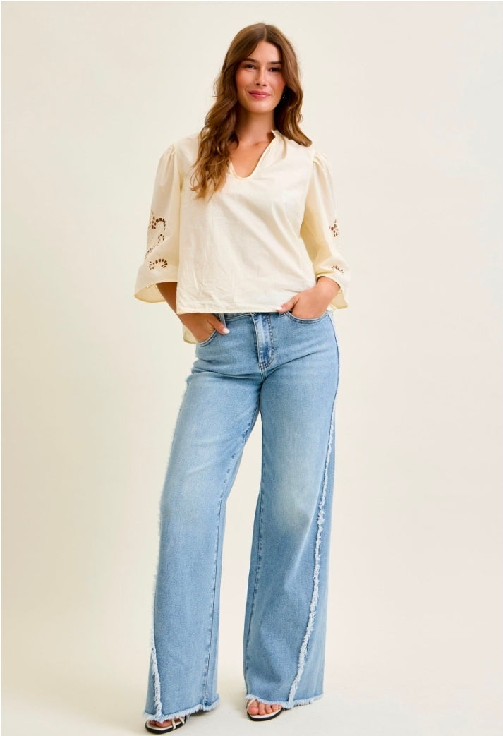Judy Blue High Waist Retro Wide w/ Raw Twisted Outseam Jeans *PREORDER DEAL*