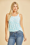Tank Top With Criss Cross Back in Aqua/White