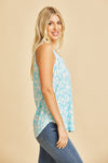 Tank Top With Criss Cross Back in Aqua/White