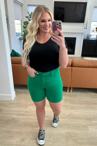 Jenna High Rise Tummy Control Cuffed Shorts in Green