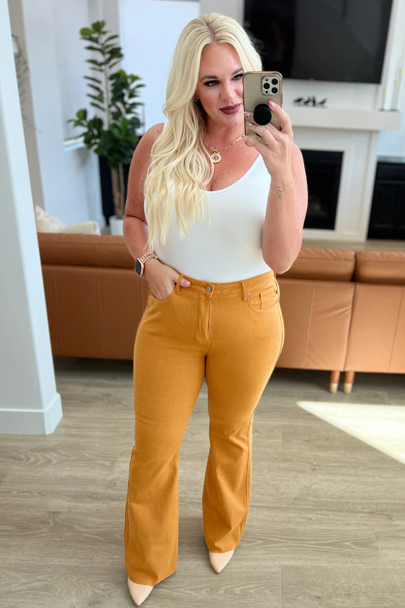 Melinda High Rise Tummy Control Flare Jeans in Marigold