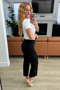 Lizzy High Rise Tummy Control Wide Leg Crop Jeans in Black