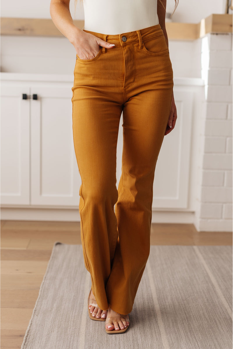 Melinda High Rise Tummy Control Flare Jeans in Marigold