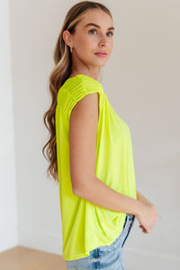 Ruched Cap Sleeve Top in Neon Green