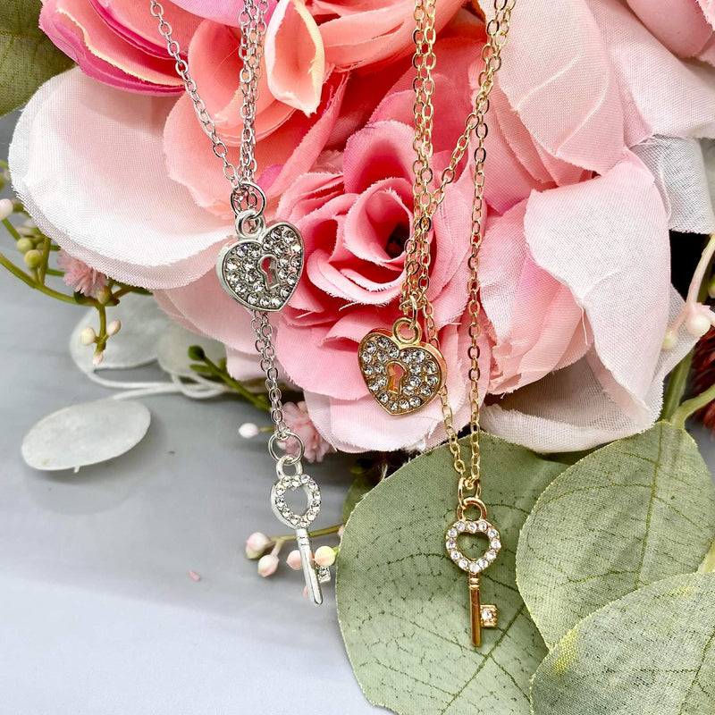 Bling Heart & Key Necklace